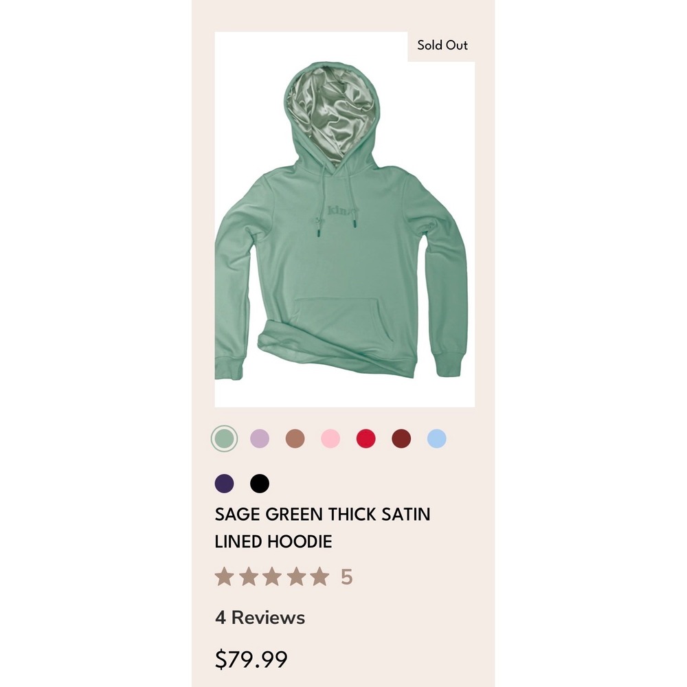 Kin Apparel Sage Green Thick Satin Lined Hoodie XS Keep It Naturally Pullover